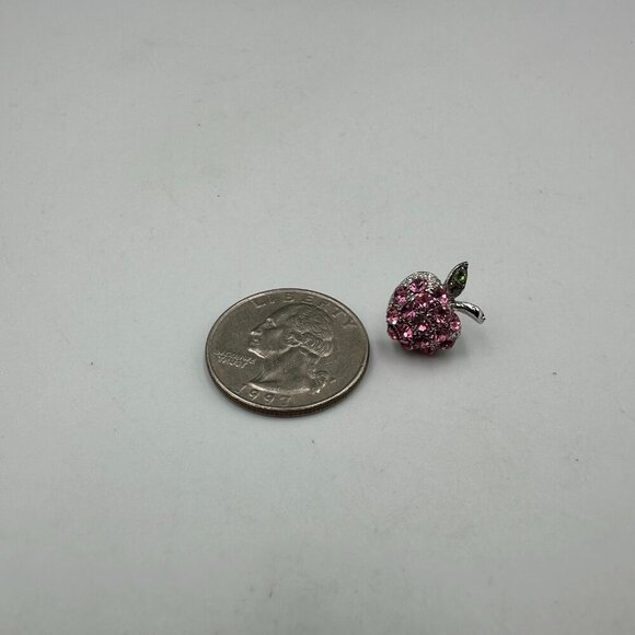 3/$30 Apple Stud Earrings Silver Pierced Pink Rhinestones Small Dainty Fruit - Picture 8 of 10